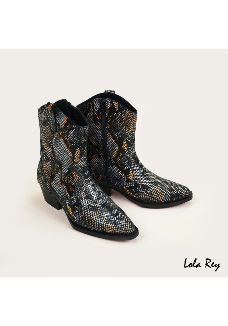 BOTIN BRONX NEGRO-NARANJA PIEL - Tienda Online Lola Rey